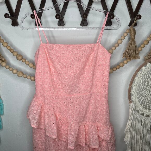 NEW Revolve NBD Enrique Pink Floral Eyelet Tiered Dress - Picture 1 of 7